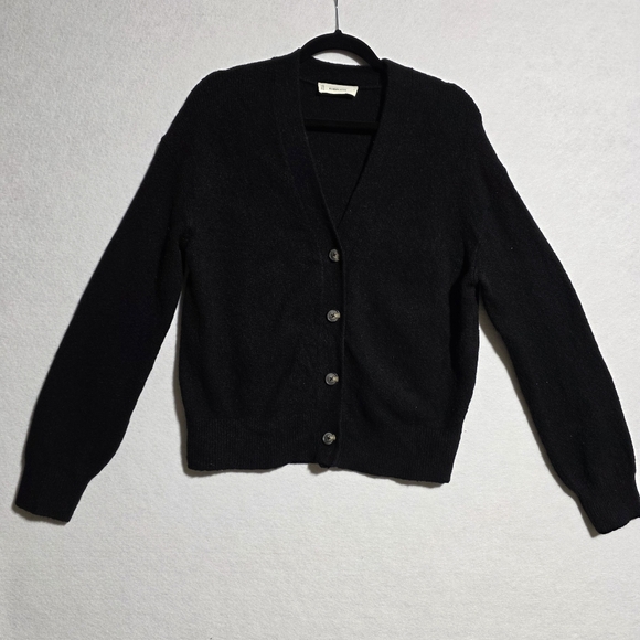 EVERLANE BLACK BUTTON-FRONT COTTON WOOL ALPACA BLEND COCOON CARDIGAN SZ S - Picture 4 of 15
